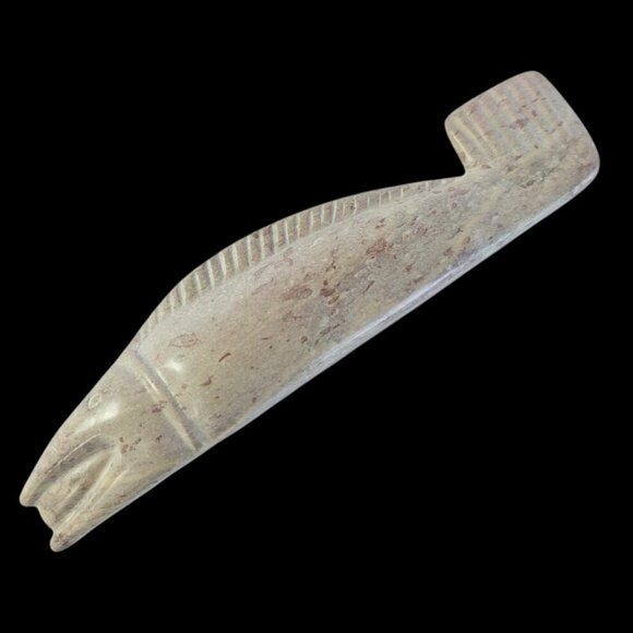 Vintage Hand Carved Soapstone Fish Sculpture Smooth Polished Figurine 9" - Picture 1 of 12